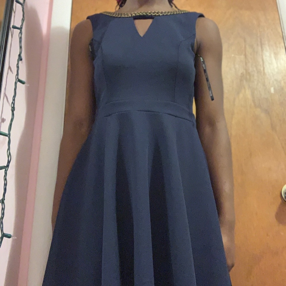 Navy high neck dress